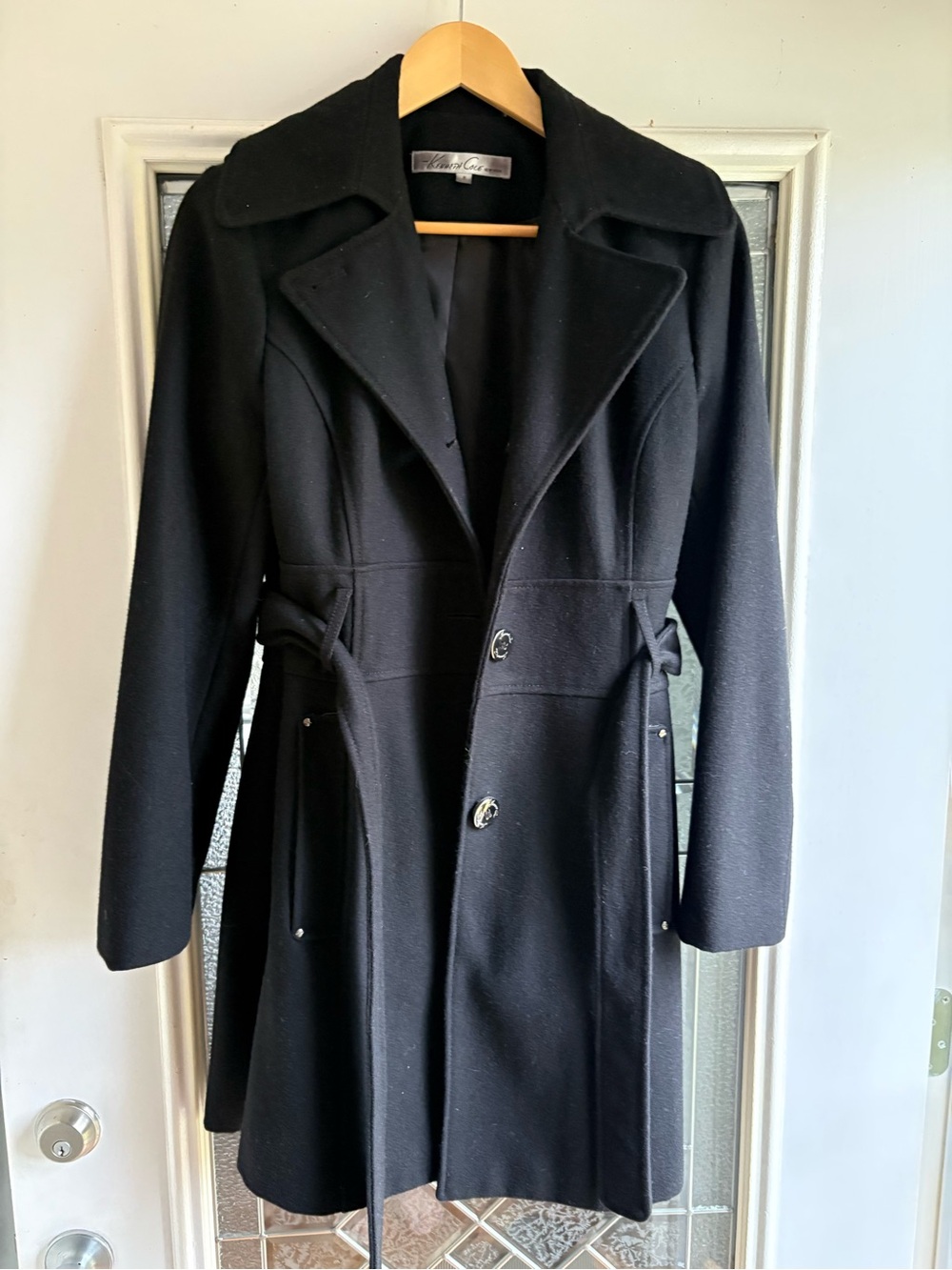 Kenneth Cole New York Black Wool Trench Coat